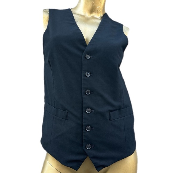 jf j.ferrar Jackets & Blazers - Mens J. Ferrar slim fit poly/viscose black vest w/ pen stripe polyester back S